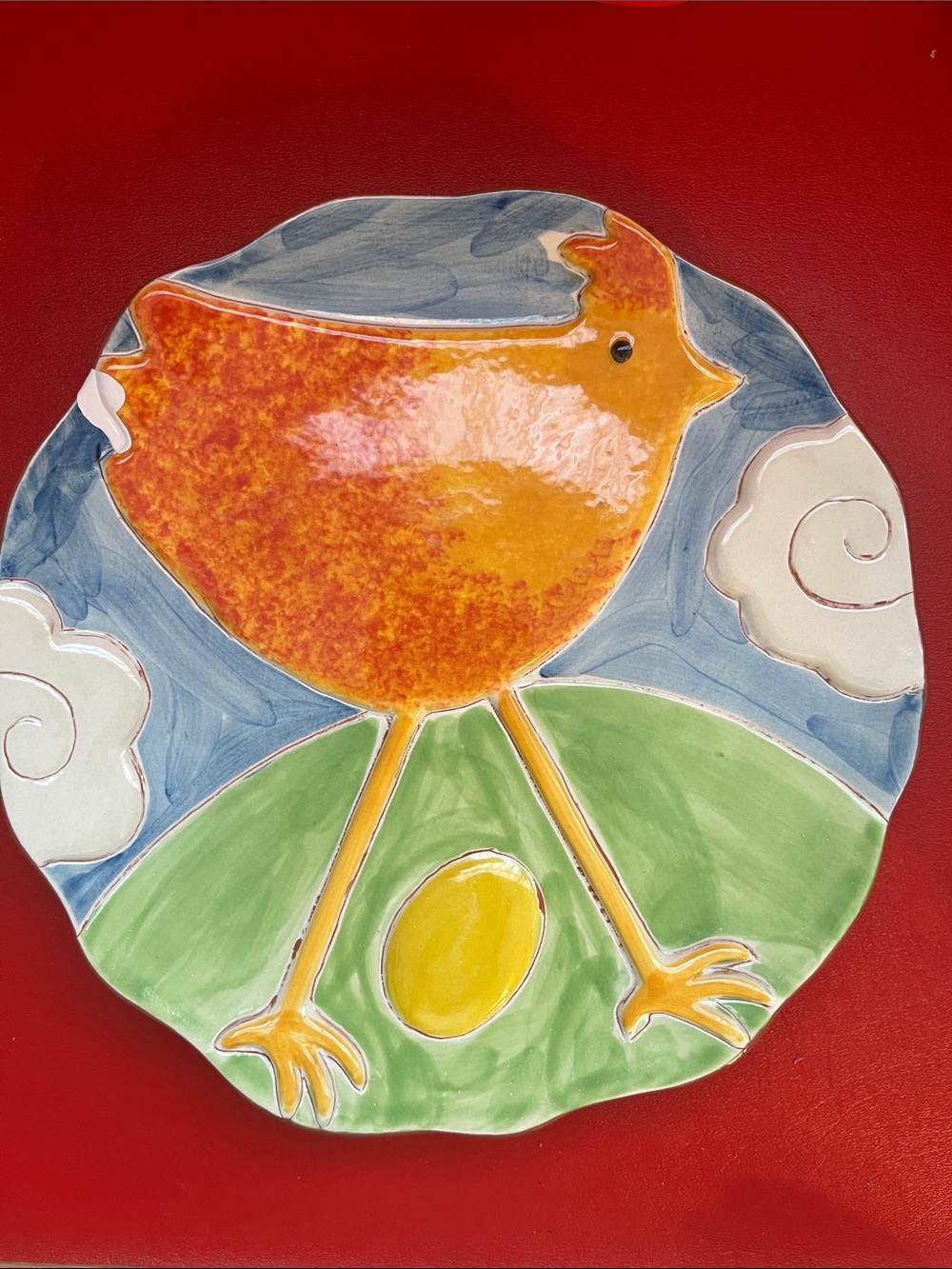 Chicken Hen Egg Clay Pottery Decorative Plate  marks made portugal 10”1/8 D